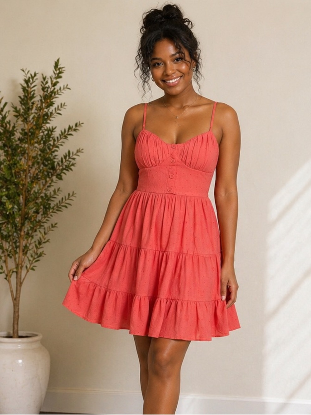 Blue Rain x Francesca’s Coral Tiered Sundress Size S NWT